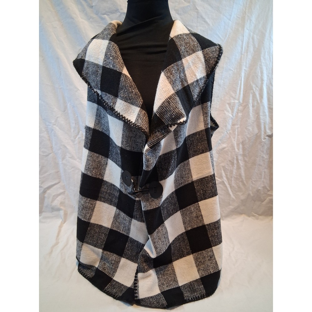 Mud Pie Buffalo Check Toggle Vest Black White Buffalo Plaid OS Blanket Stitch